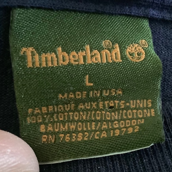 Mens Large - Vintage Timberland Logo T-Shirt Reflective Navy Blue Made In USA - Picture 5 of 7